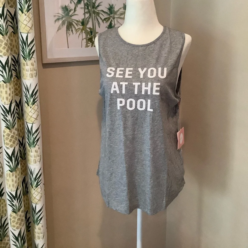 See You at the Pool Tank Too Grey Bando Sleeveless Muscle Top Grey NWT - Picture 7 of 7